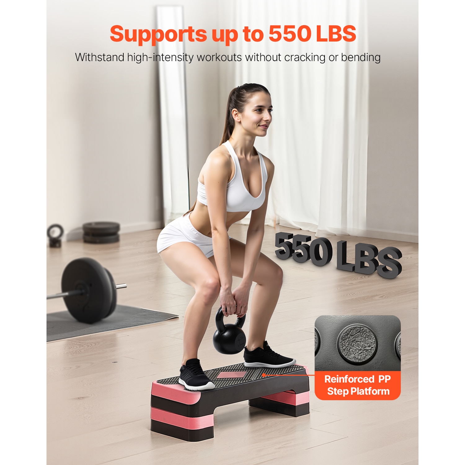 Aerobic Exercise Step Platform Height Adjustable Workout Stepper 4 Riser Red_voghion.com